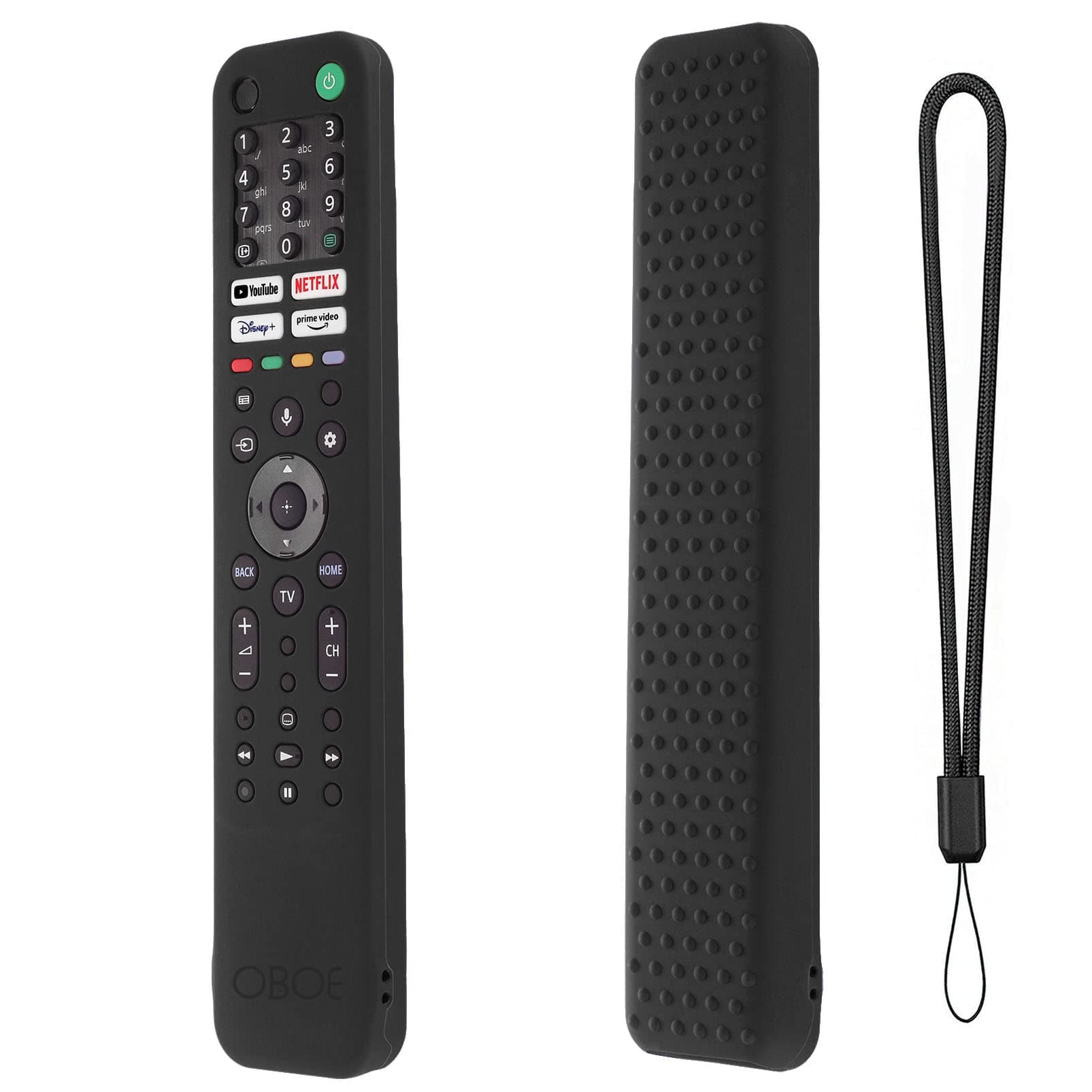 Oboe Silicone TV Remote Cover Case Compatible with Sony Smart Tv Voice Remote RMF-TX520P /A80J/X80J/X85J/X90J/X95J Remote Cover with Lanyard (Black) [REMOTE NOT INCLUDED]