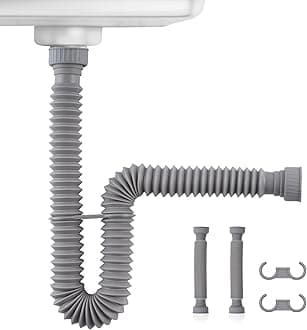 iFealClear 2 Pack 1-1/2" P-Trap Pipe, Flexible Sink Drain Pipe with 2 Rubber Sealing Rings, Flexible Drain Pipe Expandable 11"-34.5" P Trap Tubing Pipe for Kitchen Sink & Garbage Disposal, Gray