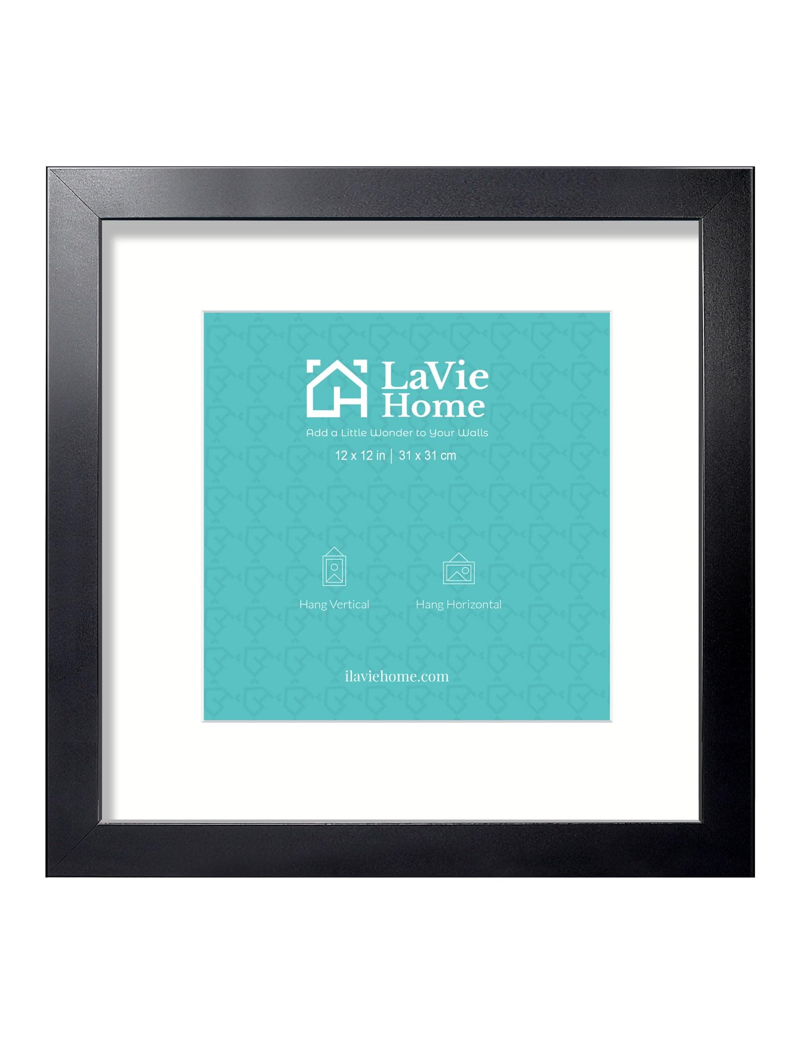 LaVie Home 12x12 Picture Frame Black Poster Frame,Display Pictures 8x8 with Mat or 12x12 Without Mat, Stable and Sturdy Frame and Polished Plexiglass, Horizontal and Vertical Format of The Walls