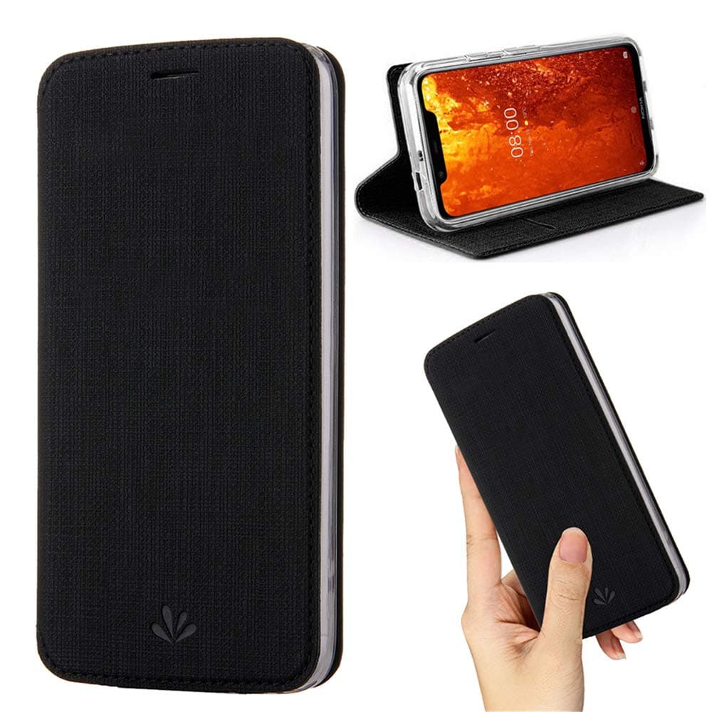 weier Flip Case for Nokia 8.1,Premium Thin Case Wallet with Card Holder Stand Design Clear TPU Bumper Full Body Protective Leather phone Cover for Nokia 8.1 (1Black)