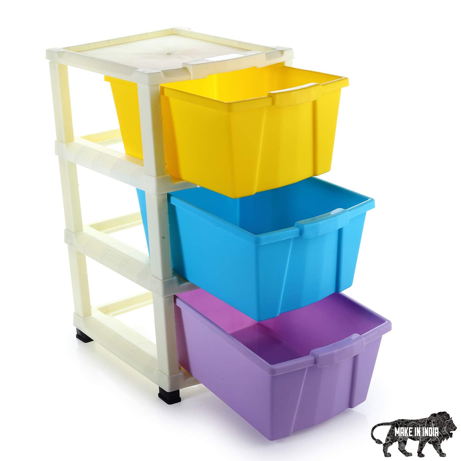 Plastic Multipurpose Storage Modular Drawer with Large Space and Anti-Slip Shoes (Multicolour, 3 XL, Small)