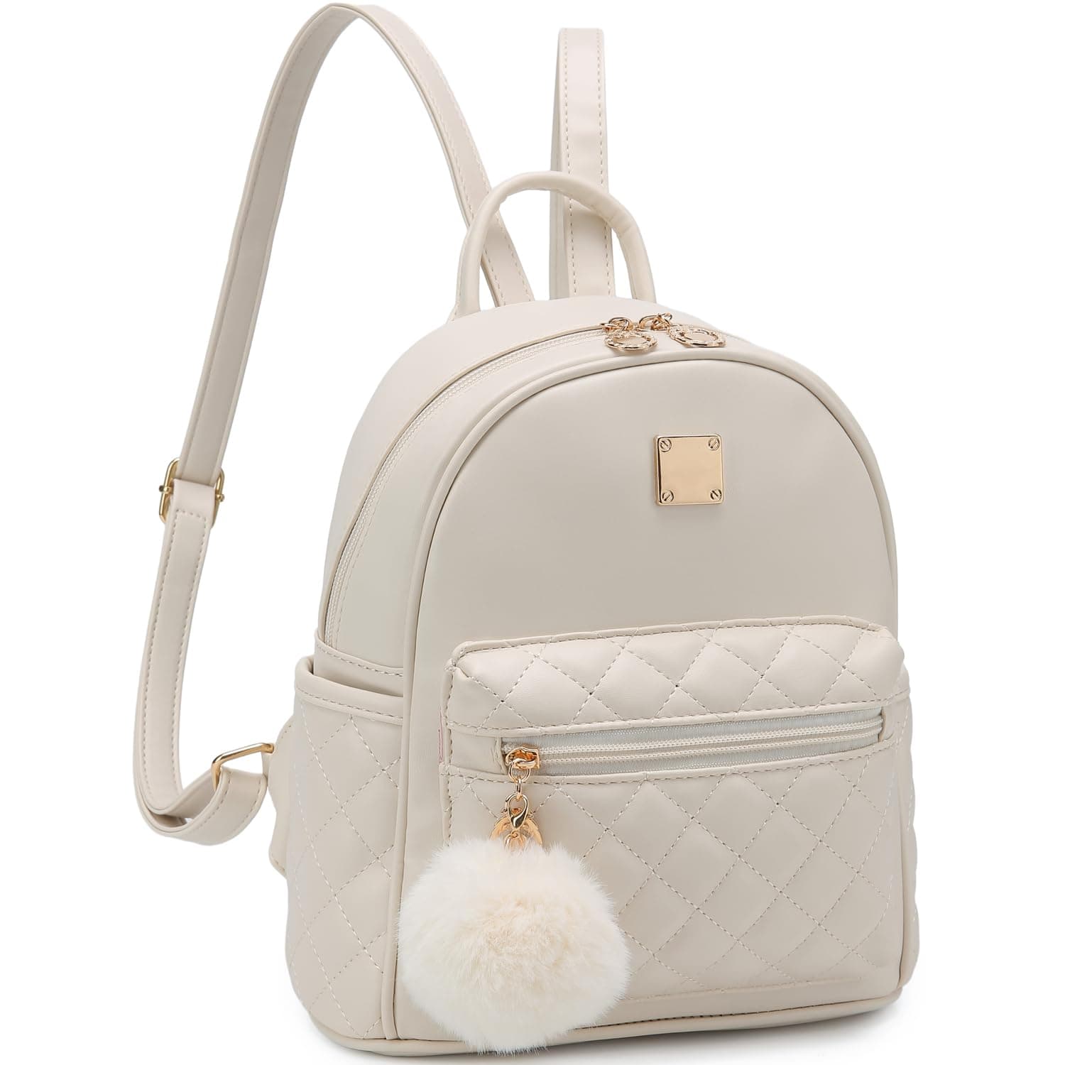 Girls Fashion Mini Backpack Purse Small Cute Plaid Leather Women Backpacks Little Bag (Ivory)
