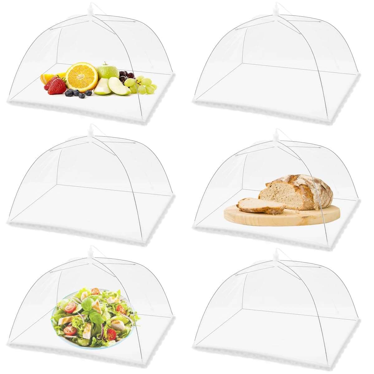 (6 Pack) Pop-Up Outside Picnic Mesh Food Covers Tent Umbrella for Outdoors and Camping Food Net Cover Keep out Flies Mosquitoes Ideal for Parties BBQ, Reusable and Collapsible 17 x 17inches