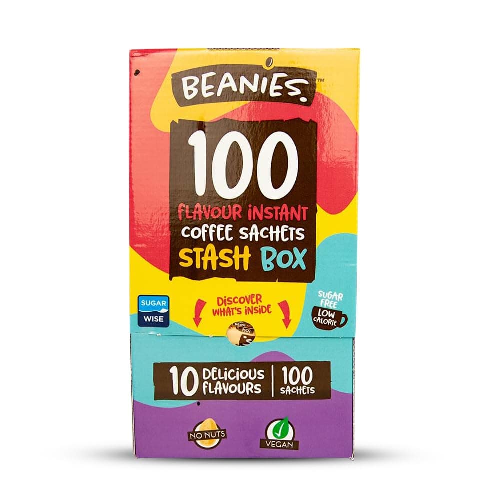 Beanies 100 Instant Coffee Packets – Variety Pack - Individual Coffee Singles – 10 Flavors for A Bold & Adventurous Coffee Gift Basket,100 Stick Mix
