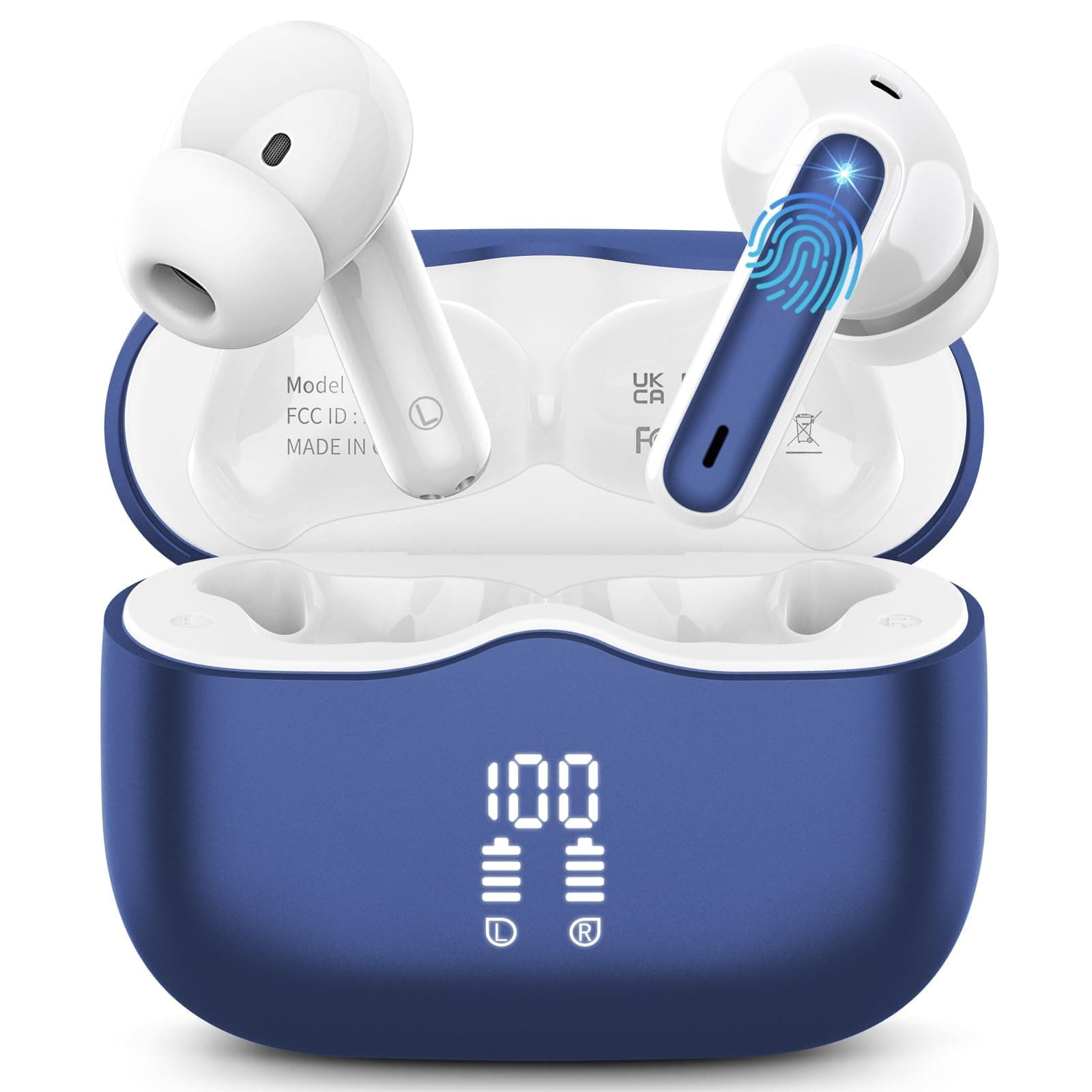 Wireless Earbuds, Bluetooth 5.4 Headphones in Ear with HiFi Stereo Deep Bass, 4 ENC Noise Cancelling Mic Wireless Earphones 40H Playtime, Bluetooth Earbuds Dual LED Display, IP7 Waterproof, Blue