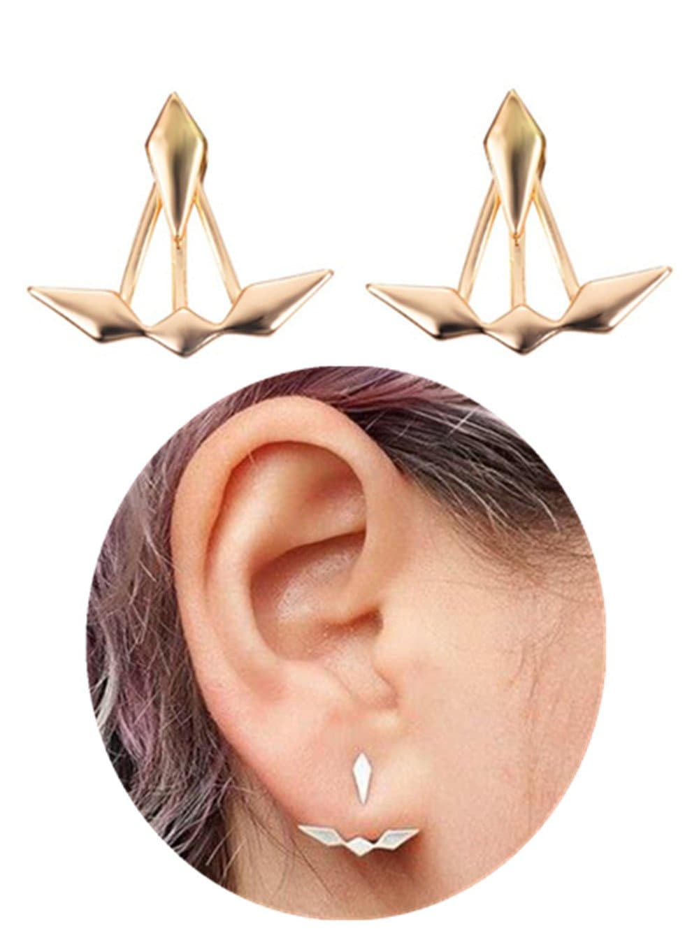 Geometry Back-hanging Simple Style Earring Studs (Golden)