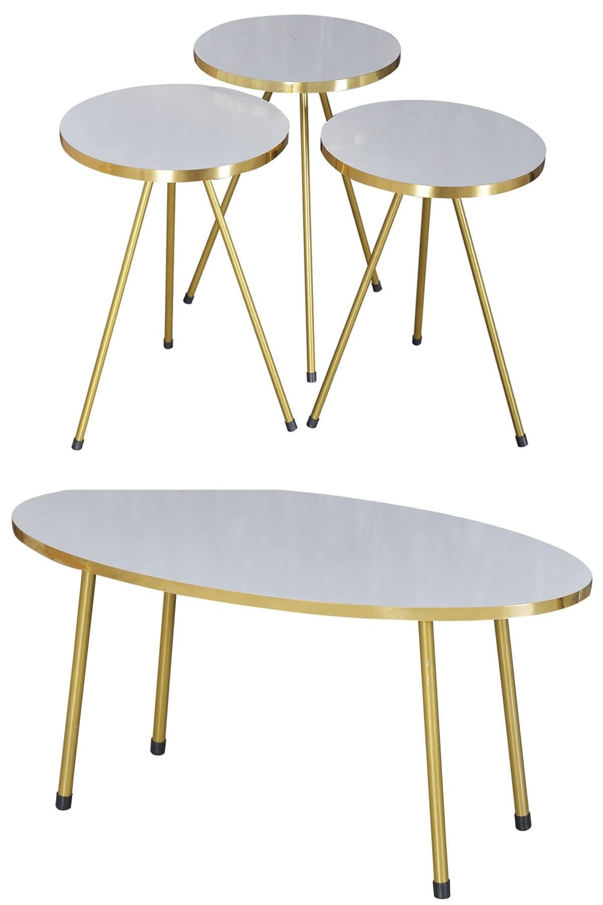 MOOGCOCoffee Table Set with 4 PCS,Round Table Set with 3 Nesting Tables and Coffee Table,Set of 4 Accent Tables,3 Stacking Side Tables for Living Room,Set of 4 End Tables,Center Table Set (White)