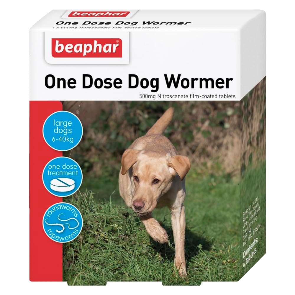 Beaphar One Dose Wormer for Large Dogs 4 Tablets (Pack of 2, Total 8 Tablets)