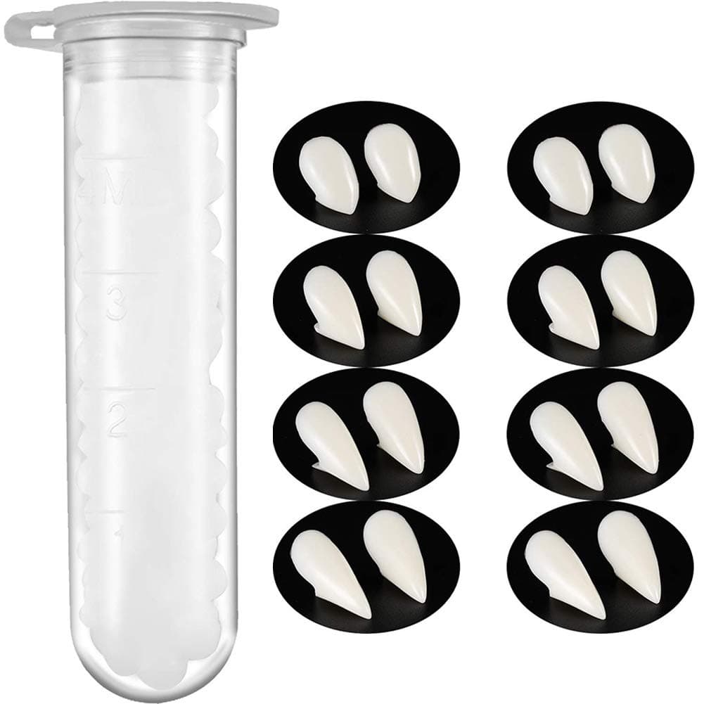 Bohoman 10 Pieces Vampire Fangs Kit 5 Sizes Custom Fangs Vampire Teeth Fake Dentures with 1 Tube Teeth Pellets Adhesive for Cosplay Party Props Halloween Party Fangs