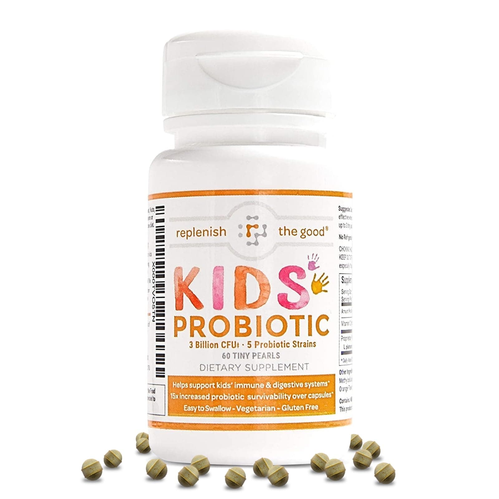Kids Vegan Probiotics, 60 Tiny Pearls - Antibiotic Recovery - Helps Support Kids' Immune & Digestive System - 15x More Effective Than Gummies - Sugar Free, Easy to Swallow