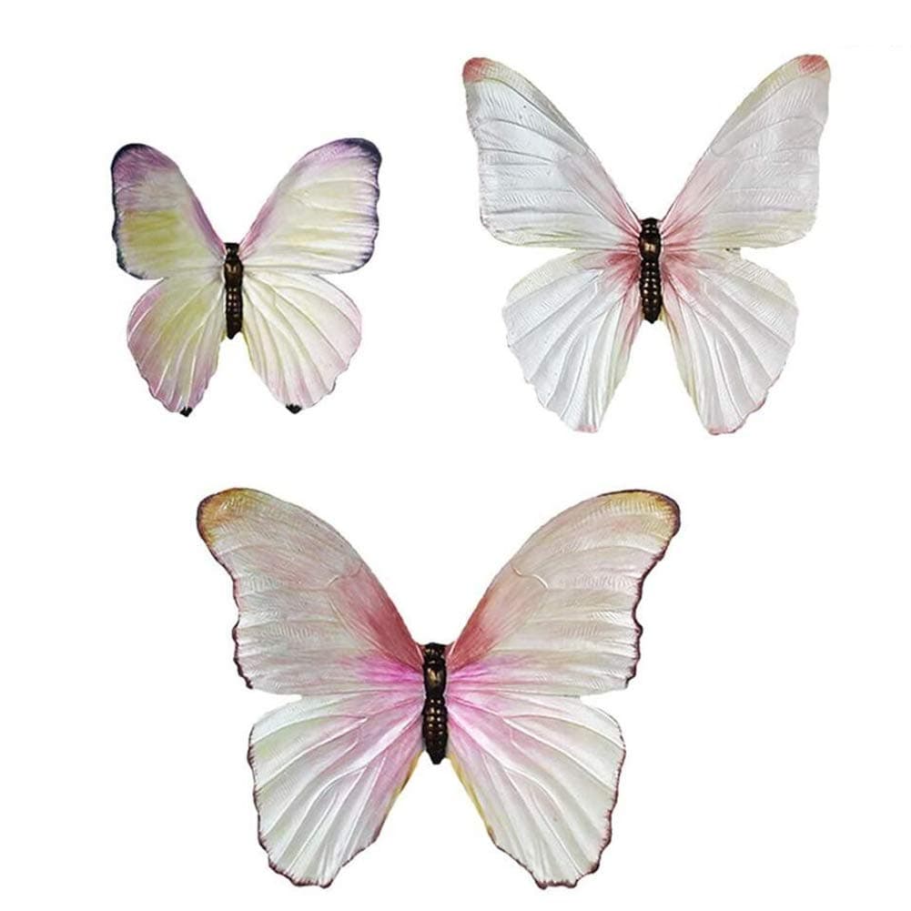 Trycooling Creative Resin Butterfly Wall Decor, Set of 3 Hand-Painted Sculpted Wall Art Product, Indoor/Outdoor 3D Butterfly Decorative (Pink)