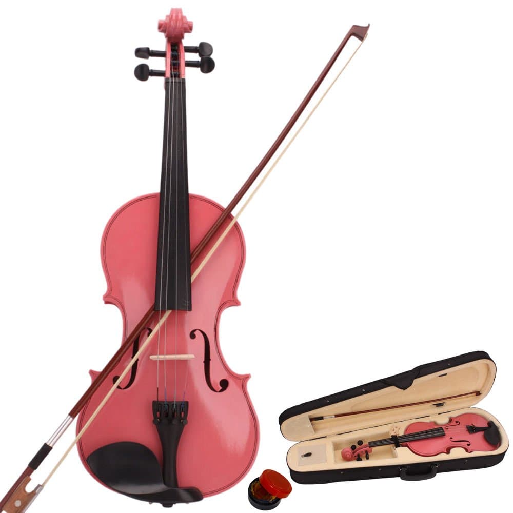 wuddi Acoustic Violin Fiddle 4/4 Full Size with Bow Case Rosin for Beginner Adult Boys Girls Children (Pink)