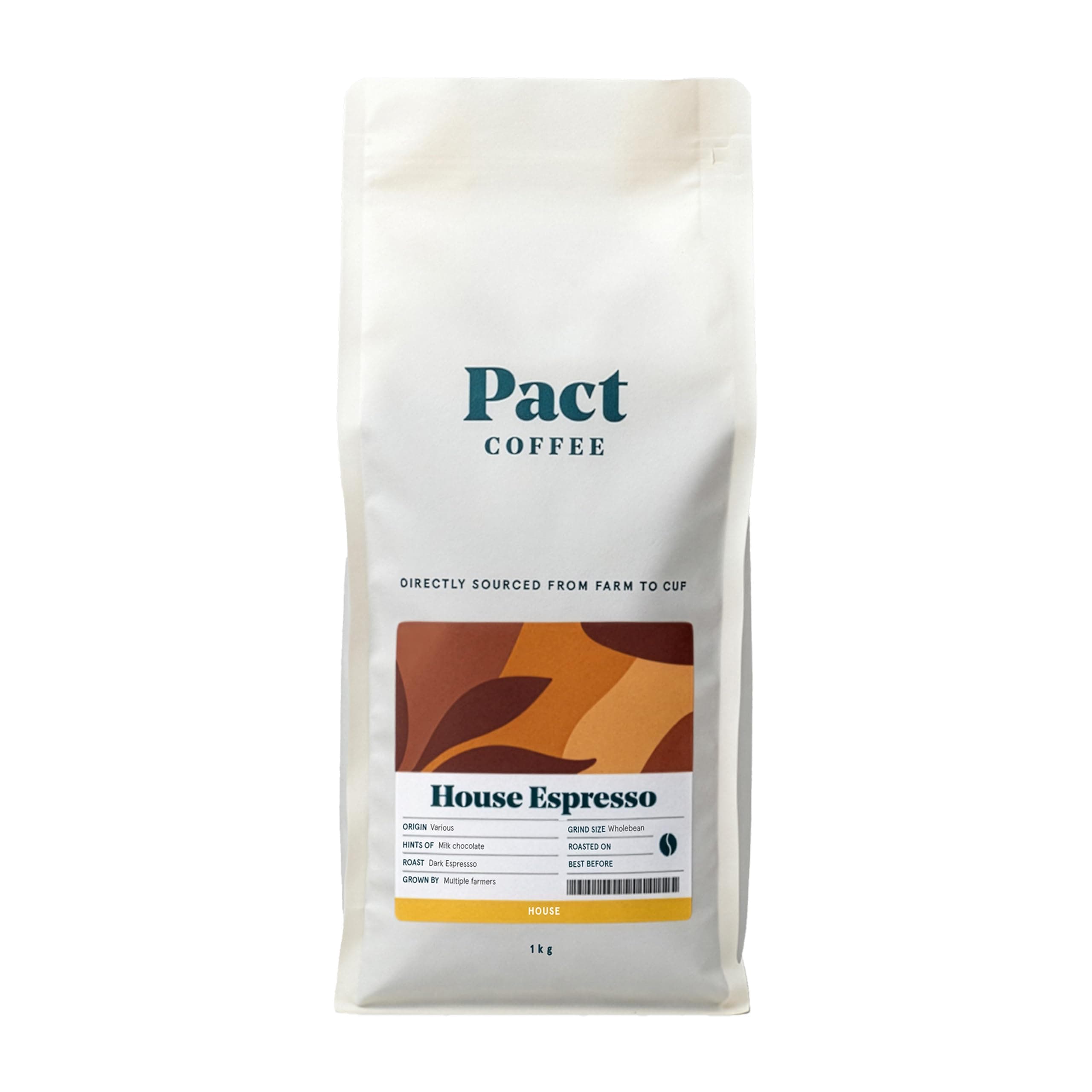 1kg Pact Coffee - Pact's House Coffee Wholebean for Espresso - Freshly Roasted in Surrey - Dark Roast