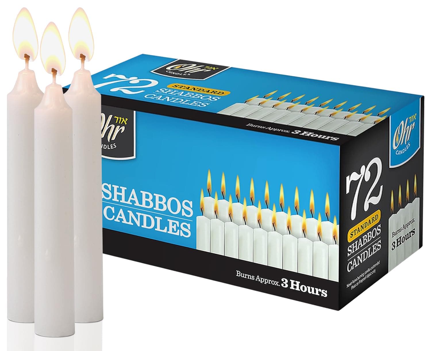 Ner Mitzvah Shabbat Candles - Traditional Shabbos Candles - 3 Hr. - 72 Ct.