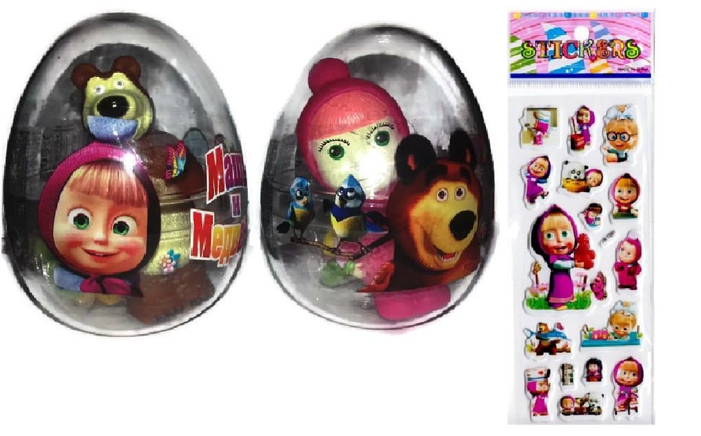 4 x Masha and the Bear Medved Surprise Eggs with figures inside + 4 Sticker Sheets