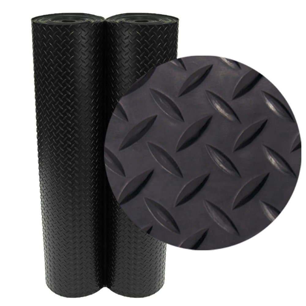 Rubber-Cal Diamond Plate Rubber Flooring Rolls, 3mm x 4ft Wide Rolls