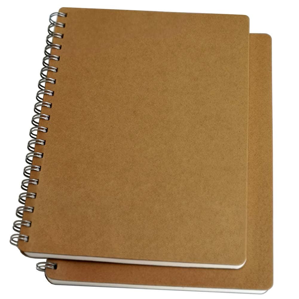 YUREE Spiral Notebook/Spiral Journal, B5 Hard Kraft Cover Spiral Notebook Square Grid, 2 Notebooks Per Pack, 80 Sheets (160 Pages) Each Notebook, 10" x 7.3"