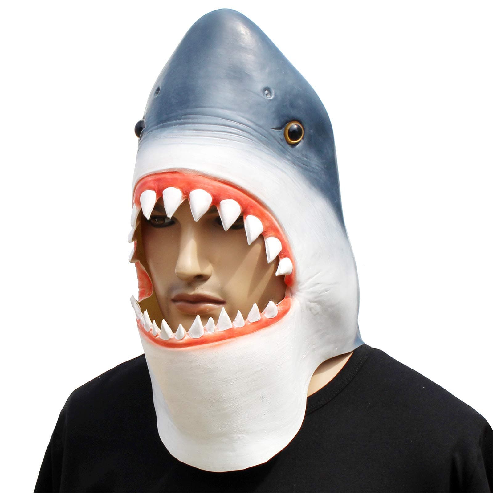 CreepyParty Shark Mask - Animal Halloween Costume for Parties, Cosplay, Photo Booth Props, and Pranks - Funny Gag Gift for Adults