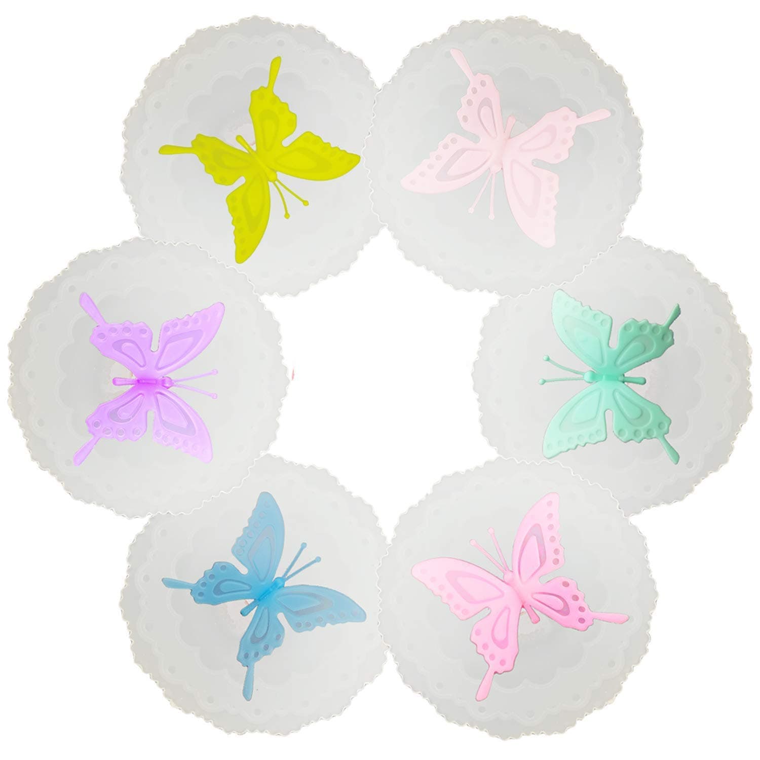 6pcs Creative Flexible Butterfly Flower Mug Cover From Anti-dust Airtight Seal Silicone Drink Cup Lids Tea Coffee Mugs Lids White Flower Covers(Random Color)