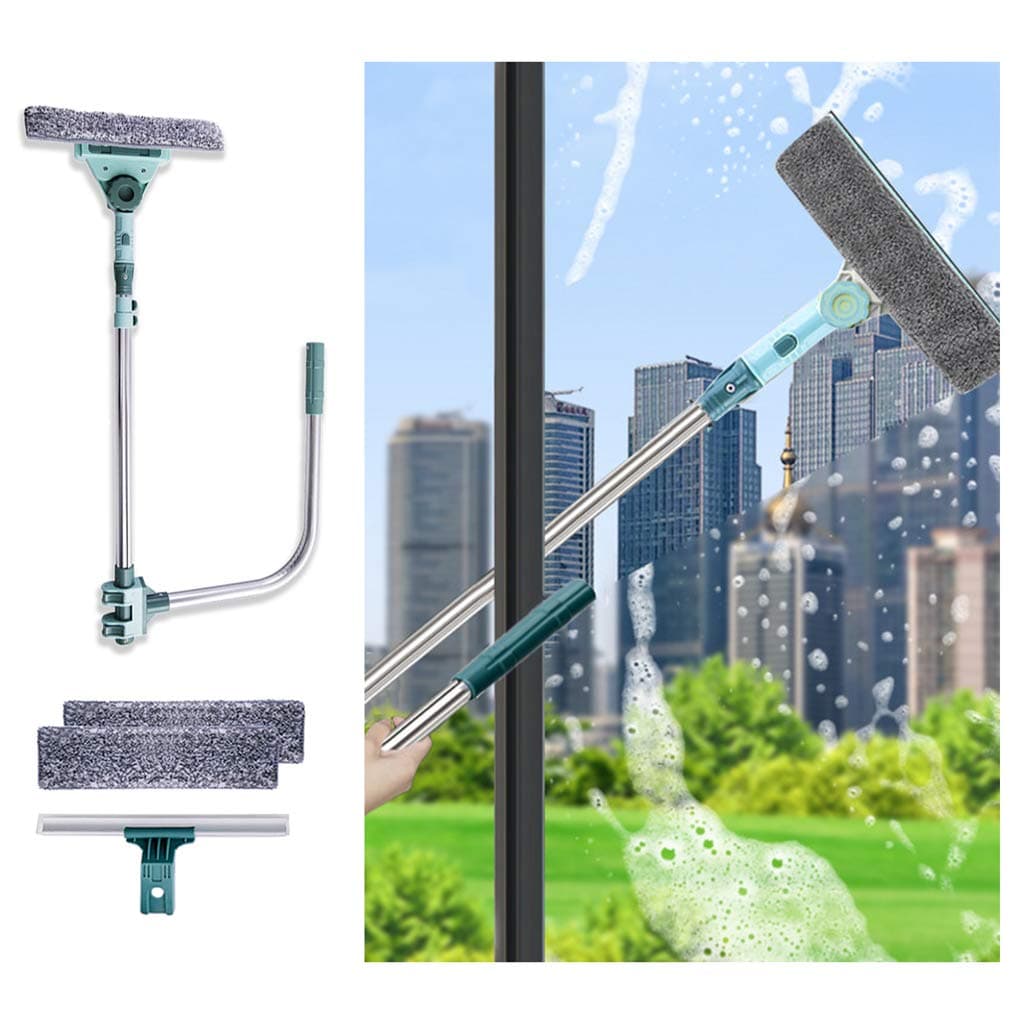 3 in 1 U Shaped Window Cleaning Tool Kit, 4 Piece Set, Blue, Double Sided, Plastic Blade, 22 inches, 131.7 cm, Aluminum Handle, Cleaning Squeegees