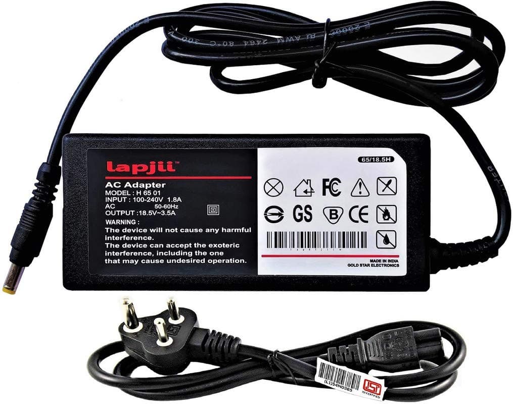 LAPJII Adapter Charger Compatible for Compaq Evo N1000C Laptops of 65W, 18.5V, 3.5A Yellow Pin 4.8x1.7 with Free Power Cord