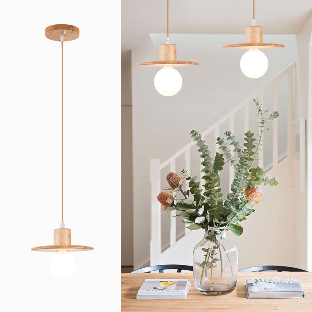 mingdaxin Modern Elegance Pendant Hanging Light Natural Wood Pendant Ceiling Lighting fixture with Hat Shape Base, Wood(1 Pack)