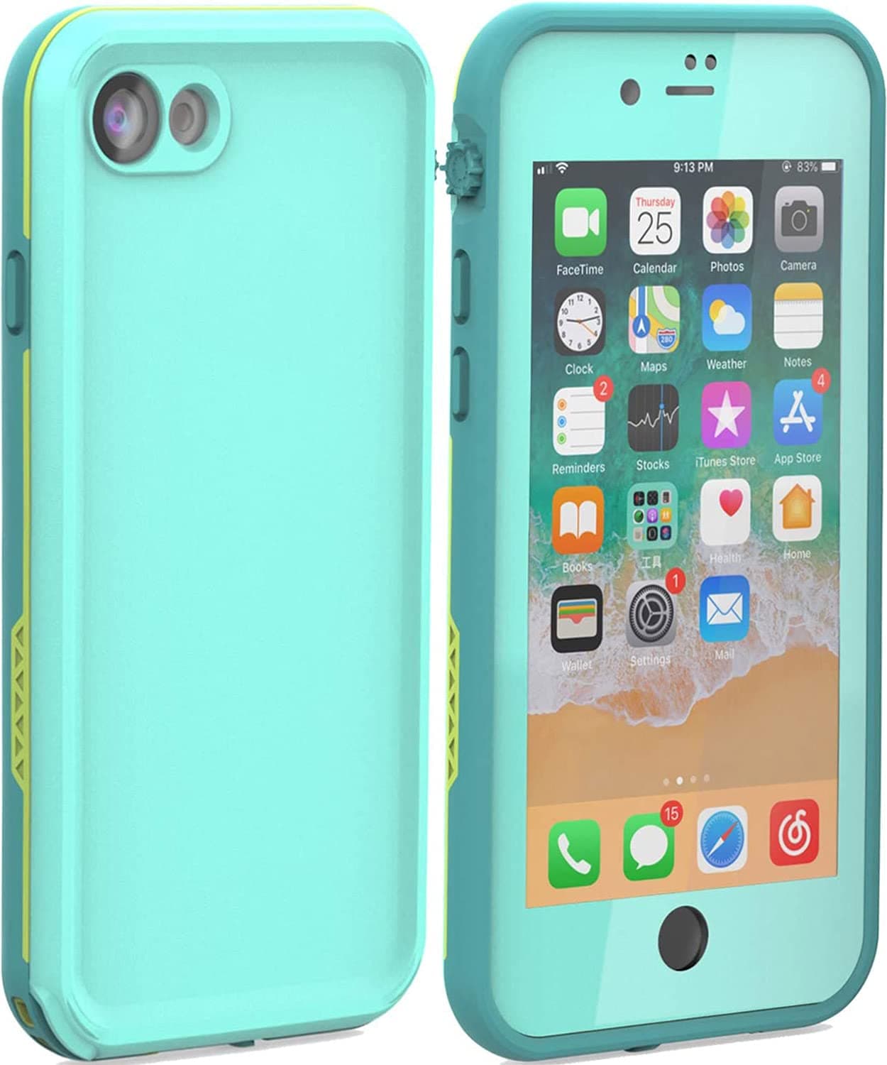 for iPhone 8 7 Waterproof Case Cover Built-in Screen Protector Fully Sealed Life Shockproof Snowproof Underwater Protective Cases for iPhone 8 7-4.7" (Cyan/Green/Mint Green)