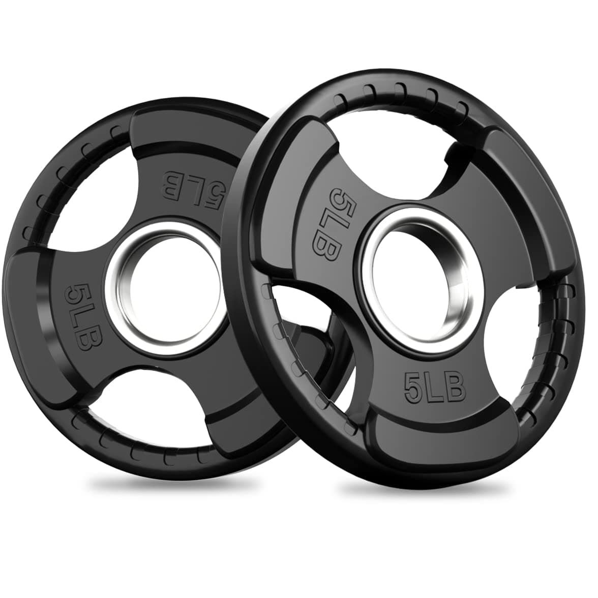 Weight Plates for Barbell, 2-Inch Olympic Rubber Grip Plates for Weightlifting and Strength Training in Home & Gym, Single, Pair and Sets(5 LB, Pair)