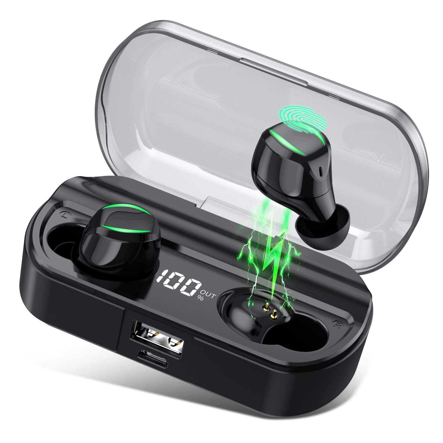 【Newest Model】Wireless Headphones, HETP Wireless Earphones Bluetooth Earbuds 80H Playtime, HD Stereo Sound True Wireless Earbuds with Mic,【0-100% LED Display】 IPX7 Bluetooth Headphones for iOS Android