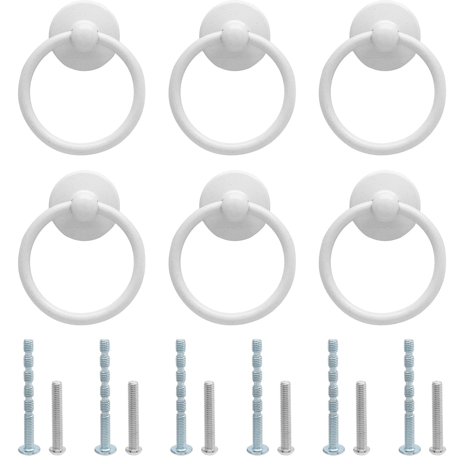 6Pcs White Ring Handle Knobs Round Ring Drawer Pulls for Cabinet Drawer Dresser Cupboard Wardrobe, Single Hole
