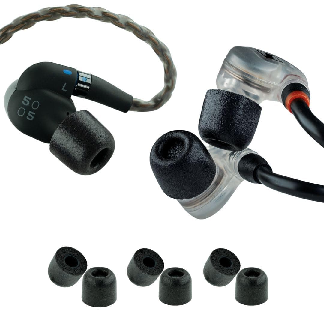 Comply 500 Core Series | Memory Foam Replacement IEM Ear Tips for KZ, Moondrop, FiiO Sennheiser & More | Superior Noise Isolation, Ultimate Comfort, Secure Fit | Round, Black, Small (3 Pairs)