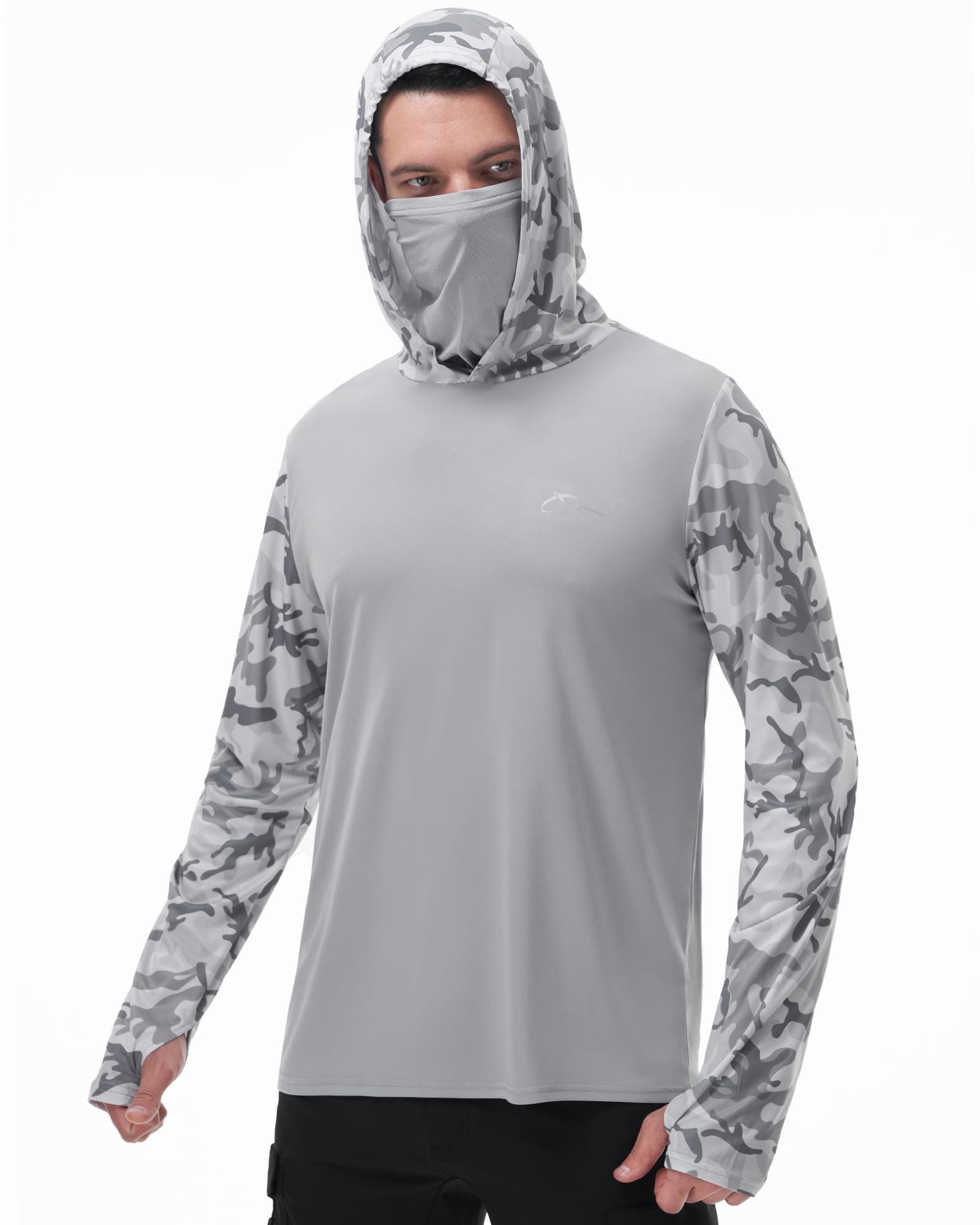Men's Performance Fishing Hoodie Shirt - UPF 50+ UV Sun Protection Long Sleeve Shirts with Mesh Face Mask