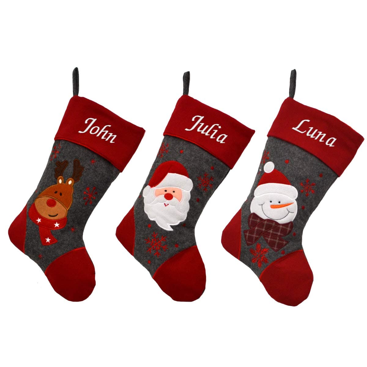 D3 Personalised Embroidered Christmas Stocking Luxury Nordic Sack Santa Deluxe (Snowman)