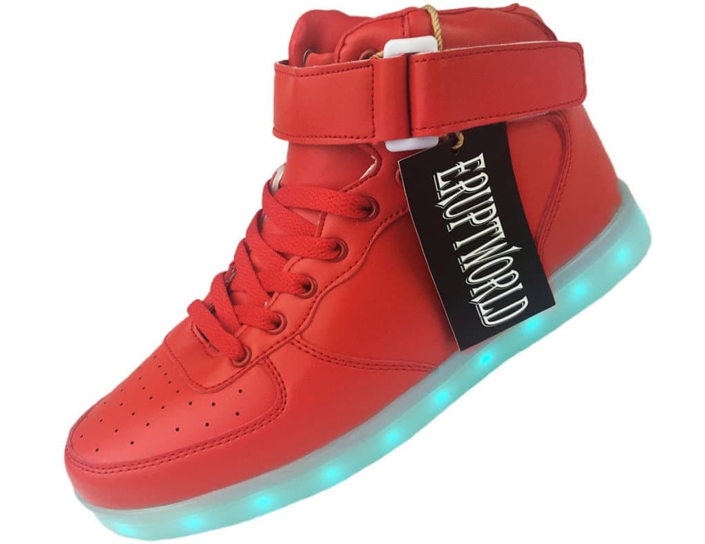ERUPTWORLD Women Men Lace up Lightweight USB Charging LED Sneakers Light up Shoes Red