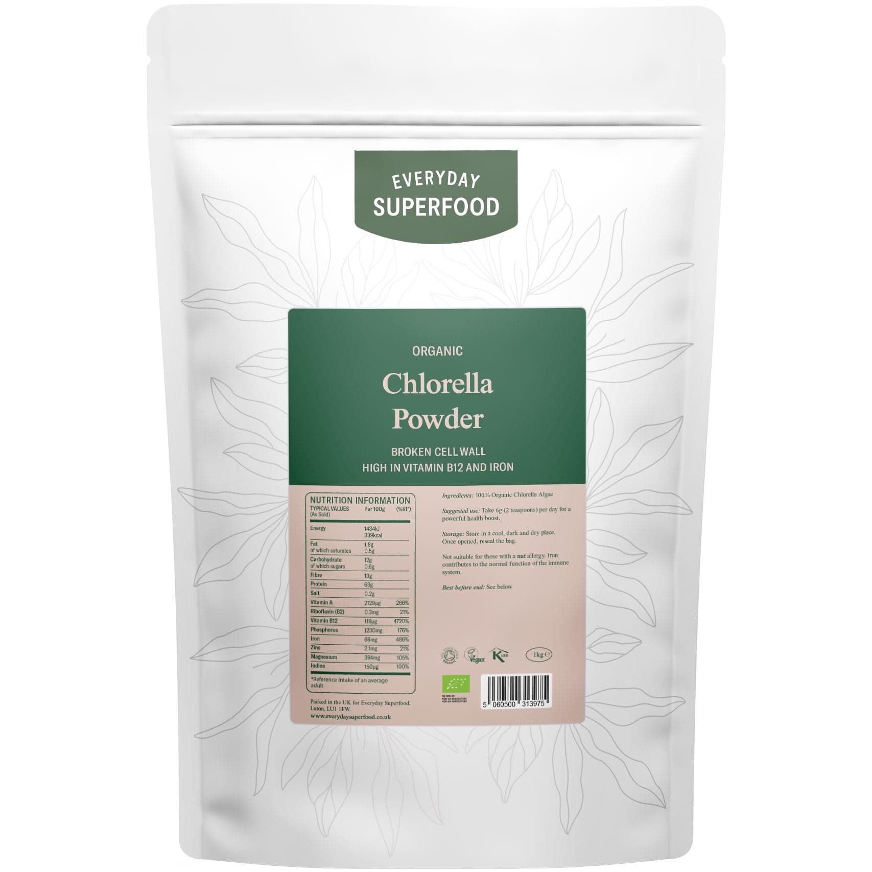 Everyday Superfood Organic Chlorella Powder 900g | Broken Cell Wall | Heavy Metal Lab-Tested