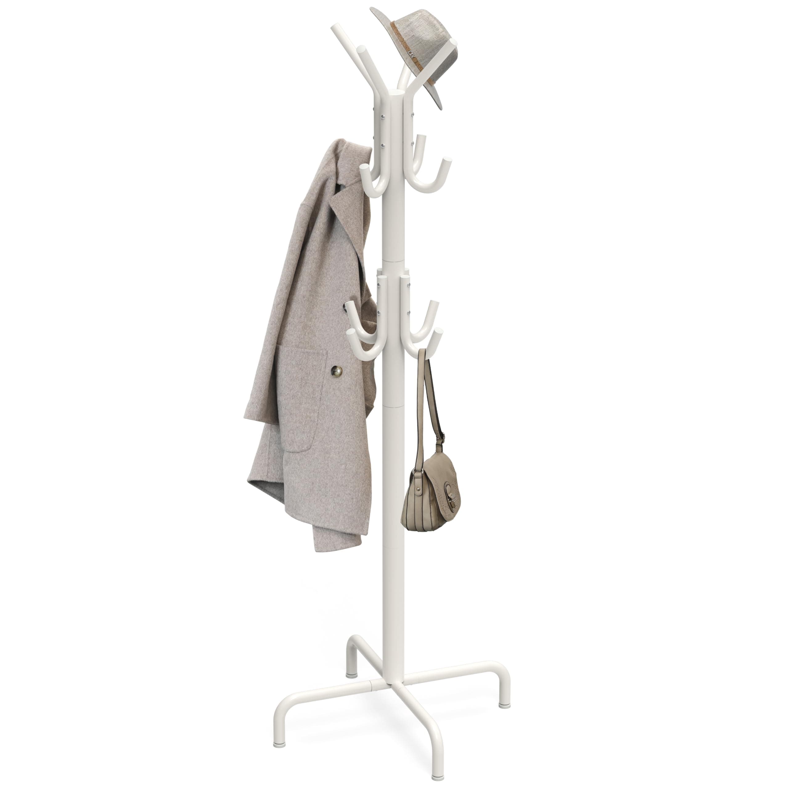Simple Houseware Standing Coat and Hat Hanger Organizer Rack, 12 Hooks, White
