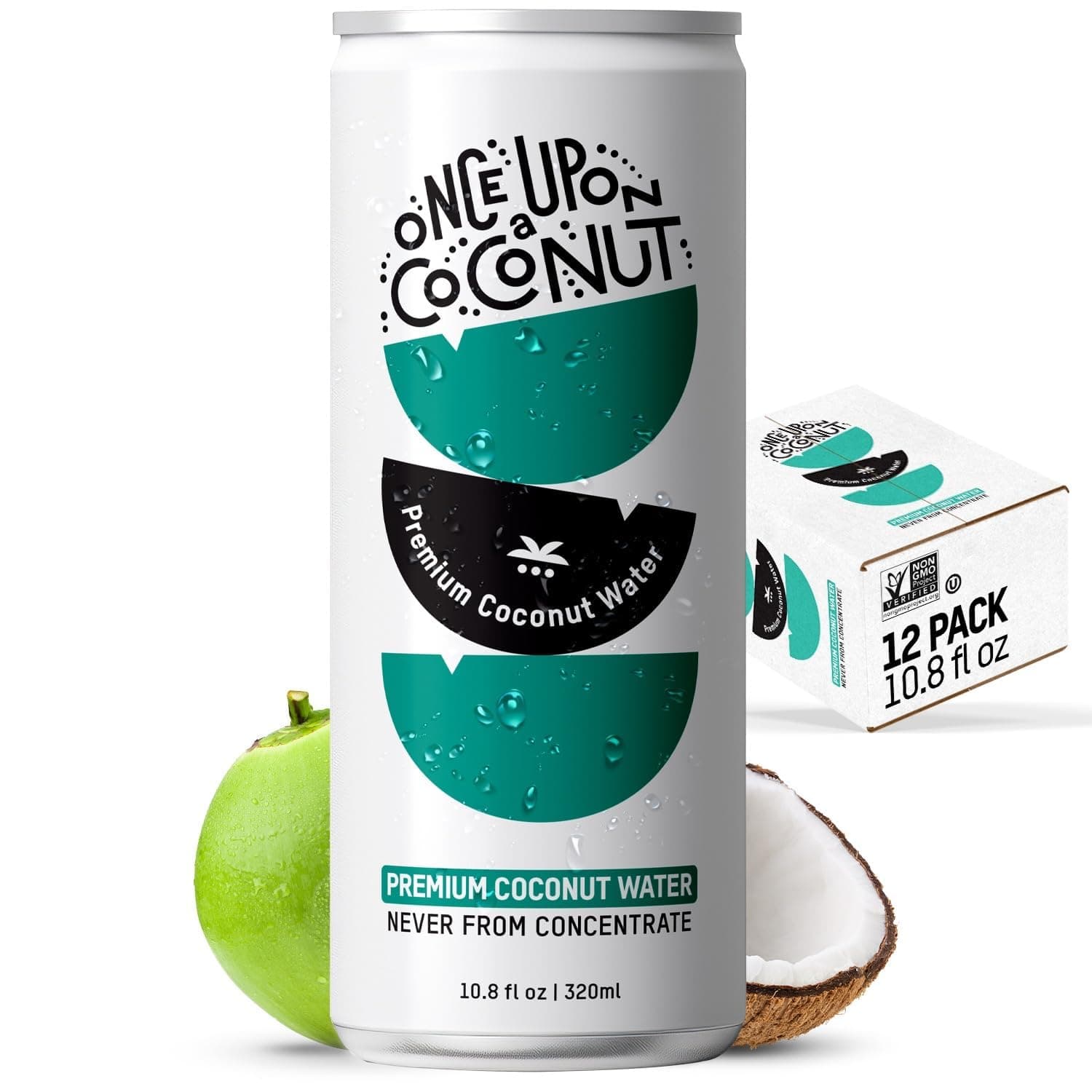 Once Upon a Coconut Premium Coconut Water - Low Calorie All-Natural Drink with Electrolytes - Non-GMO - Gluten-Free - 10.8 Fl Oz (Pack of 12)