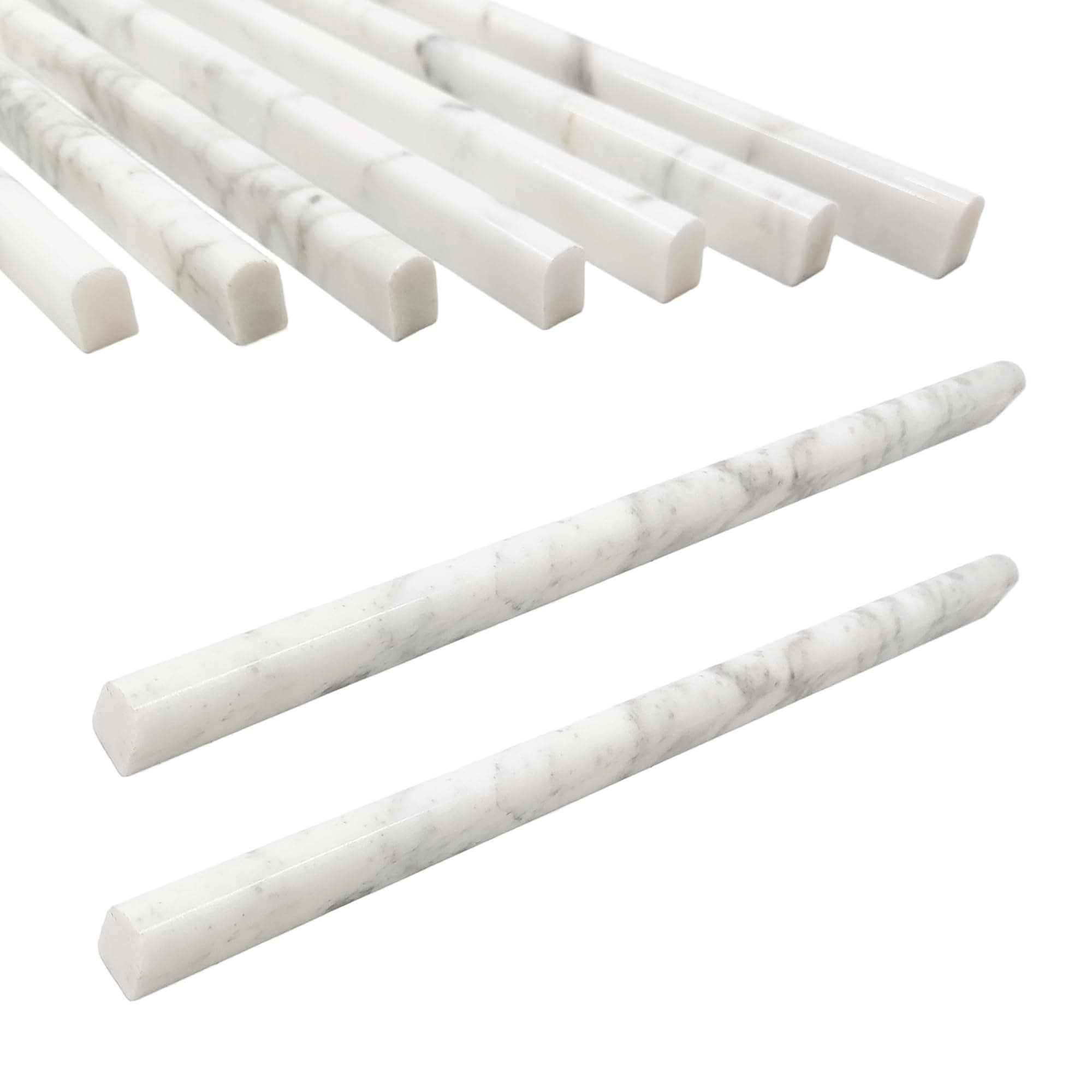 Jusmioke 15 Pack 0.5"X12" Carrara White Marble Pencil Liner Tile, Polished Marble Tile Edge Trim for Kitchen Backsplash, Bathroom and Shower Walls (Carrara White (0.5''x12''))