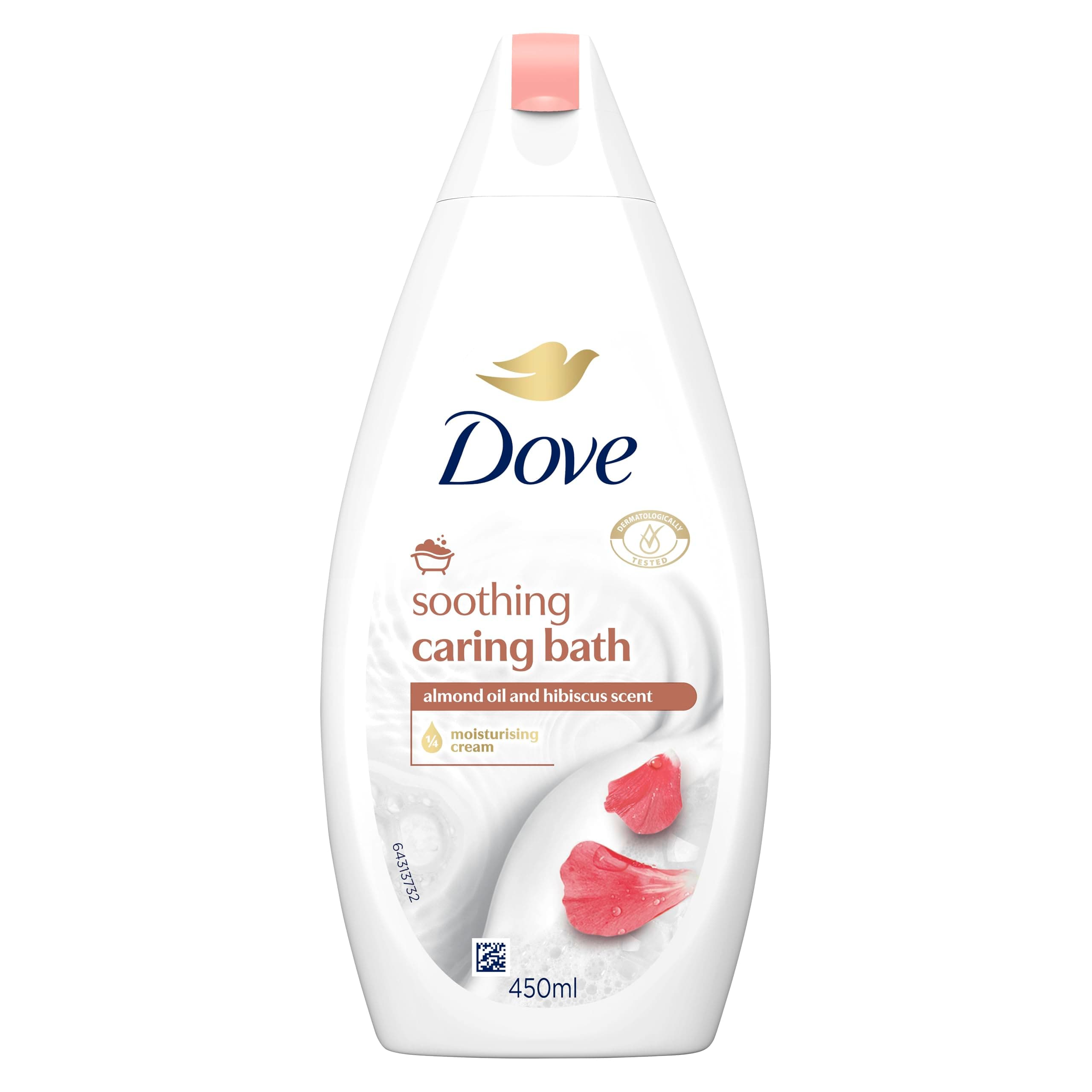 Soothing Caring Bath Soak with ¼ moisturising cream, almond cream & hibiscus for an indulgent bubble bath 450 ml