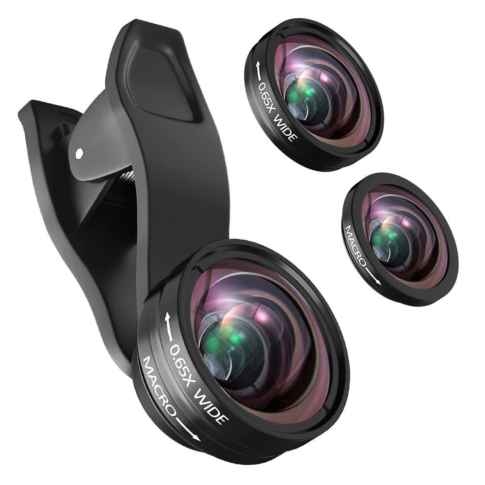 for iPhone Camera Lens Kit, Professional 0.65X Wide Angle Lens + 15X Macro Lens (Attached Together), Clip-On 2 in 1 Cell Phone Lens for iPhone x 8 7 6s Plus 5 & Samsung Galaxy Note & Smartphones