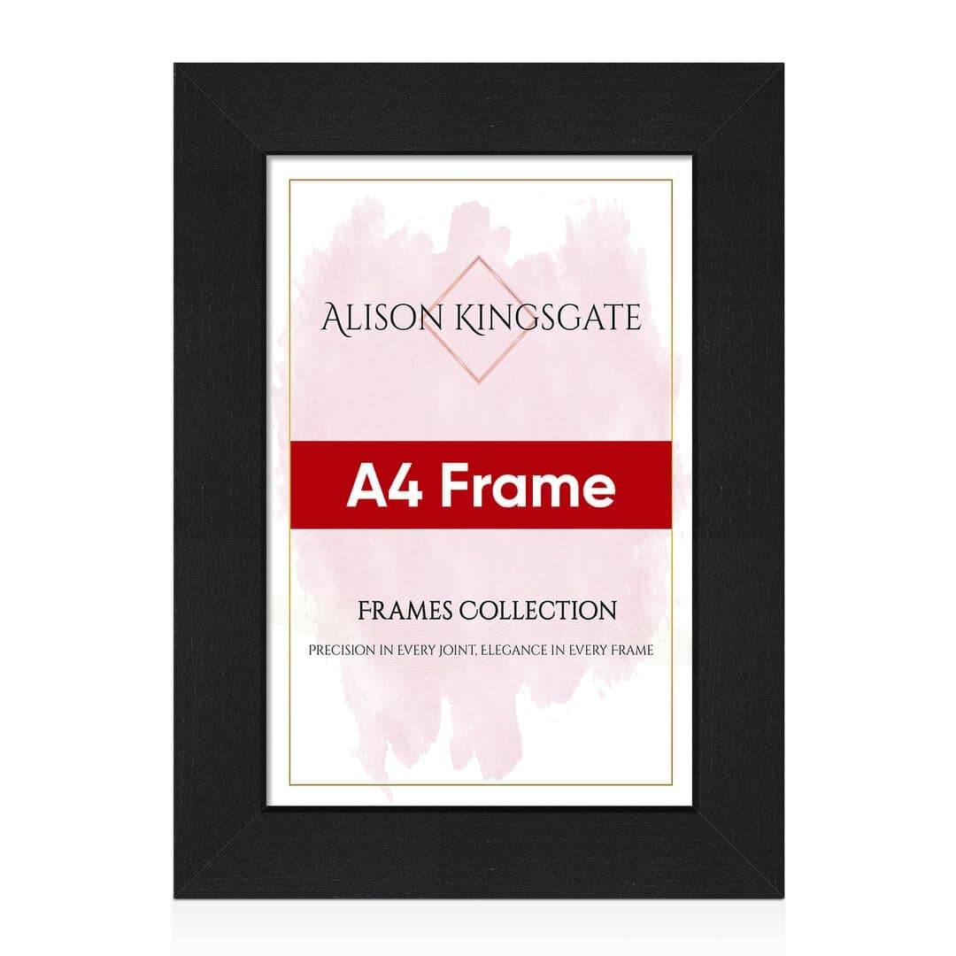 Alison Kingsgate Modern A4 Black Picture Frame - Engineered Wood Photo Frame with Shatterproof Perspex Front - Ideal for Posters, Certificates & Artwork