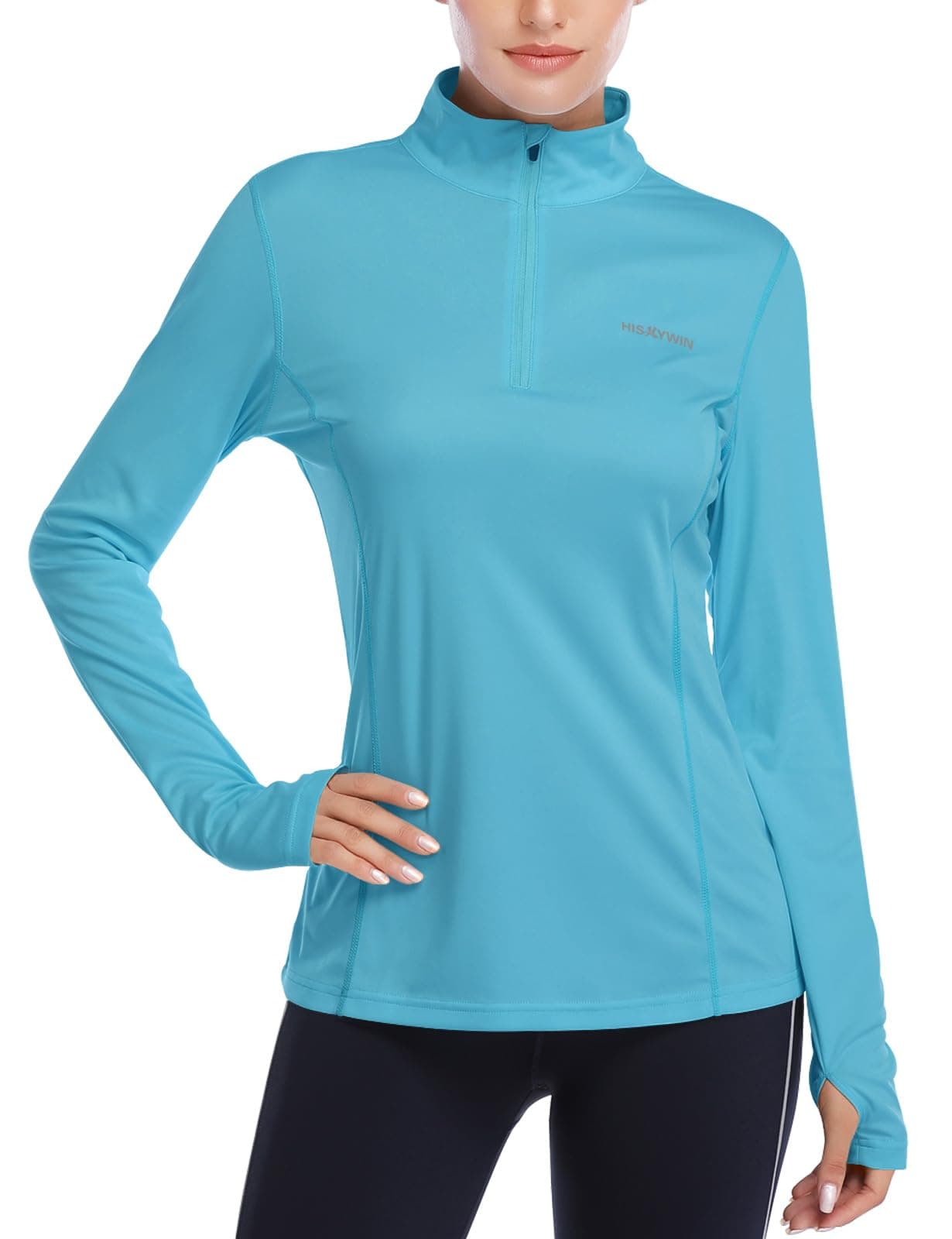 Womens UPF 50+ Sun Protection Tops Long Sleeve Half-Zip Thumb Hole Outdoor Workout Shirt
