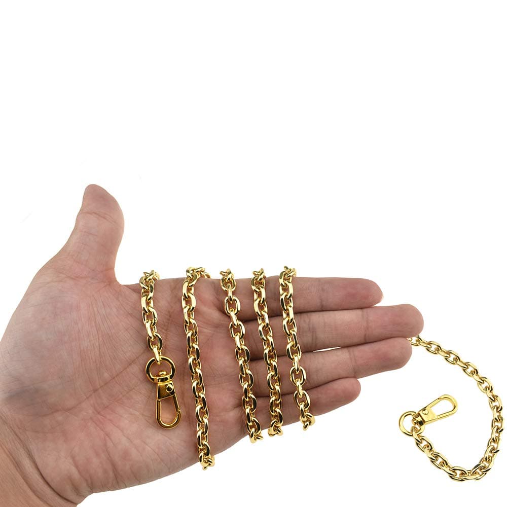 HAHIYO Mini Pochette Purse Chain Strap Thin Wide 6mm for LV Length 43.3 inches Thick 2mm Shiny Yellow Gold for Shoulder Cross Body Sling Handbag Wallet Clutch Comfortable Flat Metal Strap 1 Pack