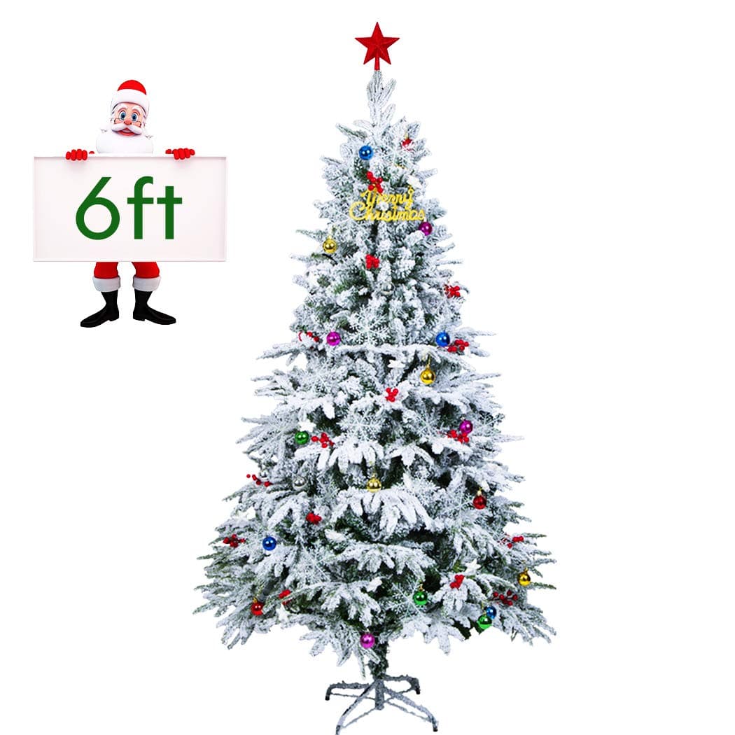 SOMOYA Flocked Prelit Artificial Christmas Tree 6ft Simulation Snow Christmas Pine Tree Holiday Decoration