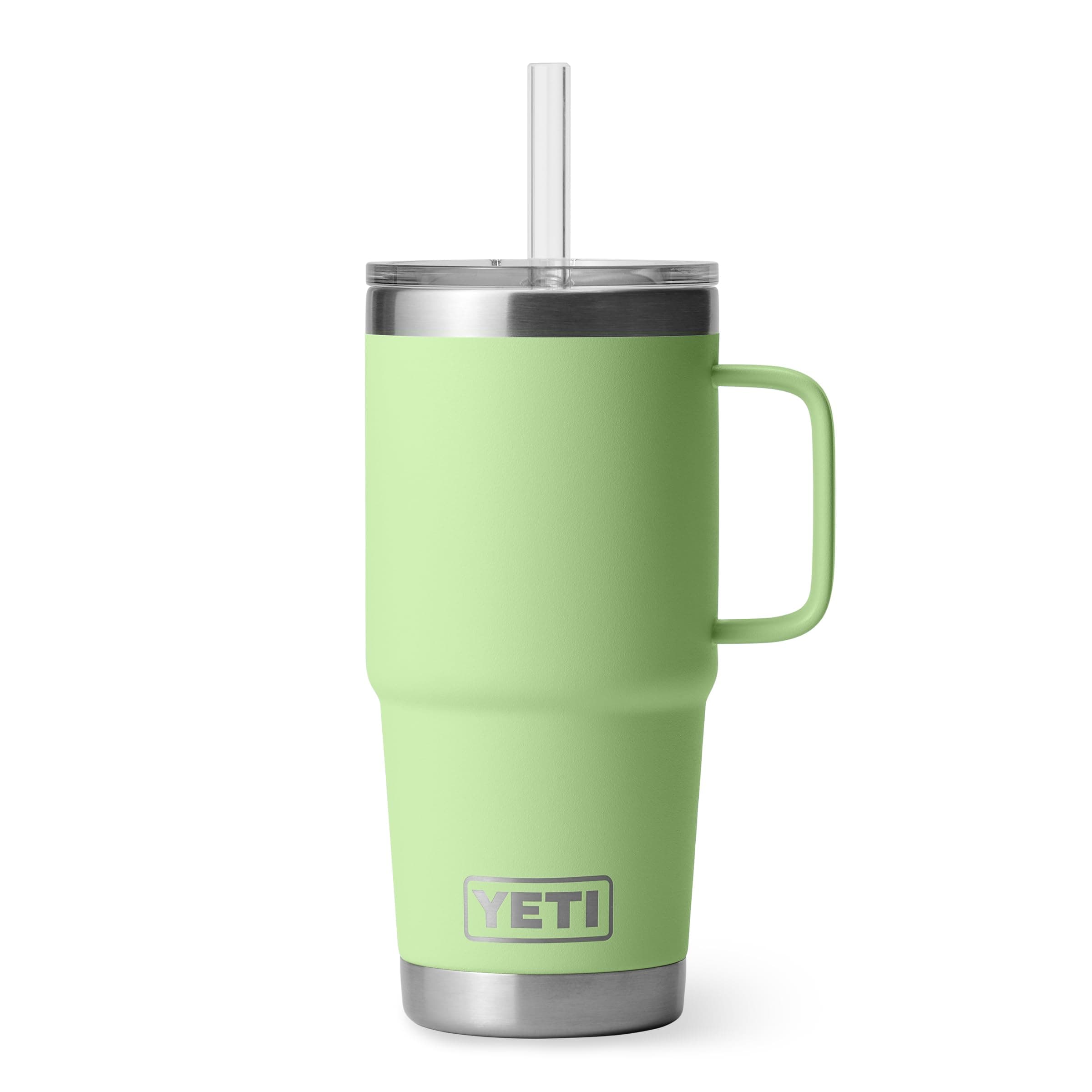 Rambler 25 oz Tumbler with Handle and Straw Lid, Travel Mug Water Tumbler, Vacuum Insulated Cup with Handle, Stainless Steel, Key Lime