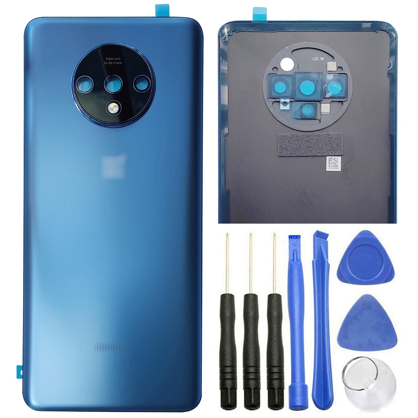 Ubrokeifixit Compatible Housing Rear Glass Back Door Cover Replacement/Adhesive for OnePlus 7T HD1900 HD1901 Dual SIM 6.55"(NOT for 7T Pro 6.67") (Blue(Back Glass Cover+Camera Lens))