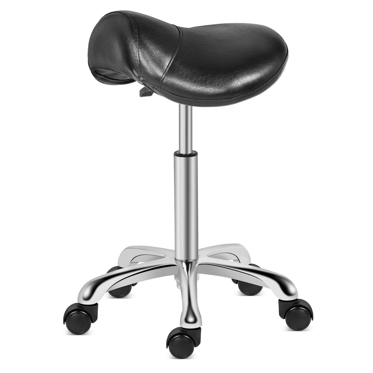 Saddle Stool Rolling Swivel Height Adjustable with Wheels,Heavy Duty Anti-Fatigue Stools,Ergonomic Stool Chair for Lab Clinic Dentist Salon Office Home (Black, Without Back Support)