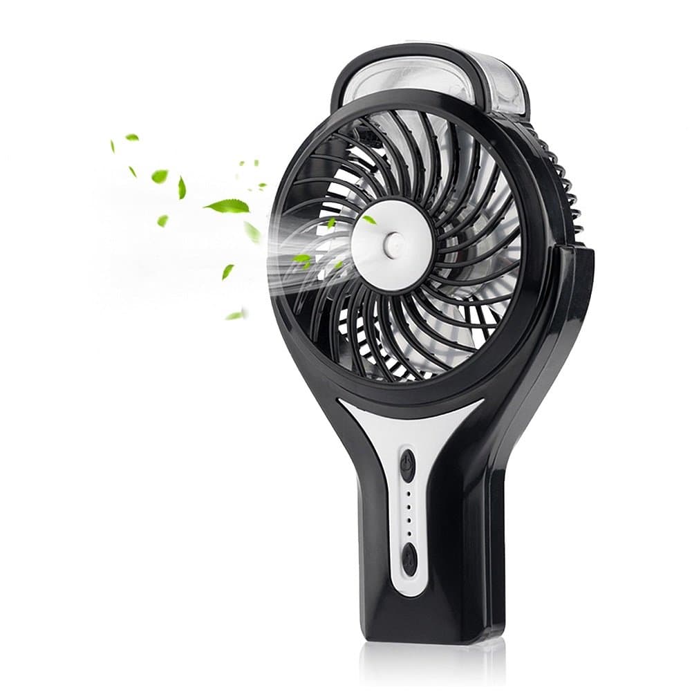 Baterry Operated Misting Fan, Rechargeable Battery Portable Fan Handeld Humidifier Water Spary Fan, Mini Desk Cooling Fan 3 Settings for Home Office and Travel (Black)