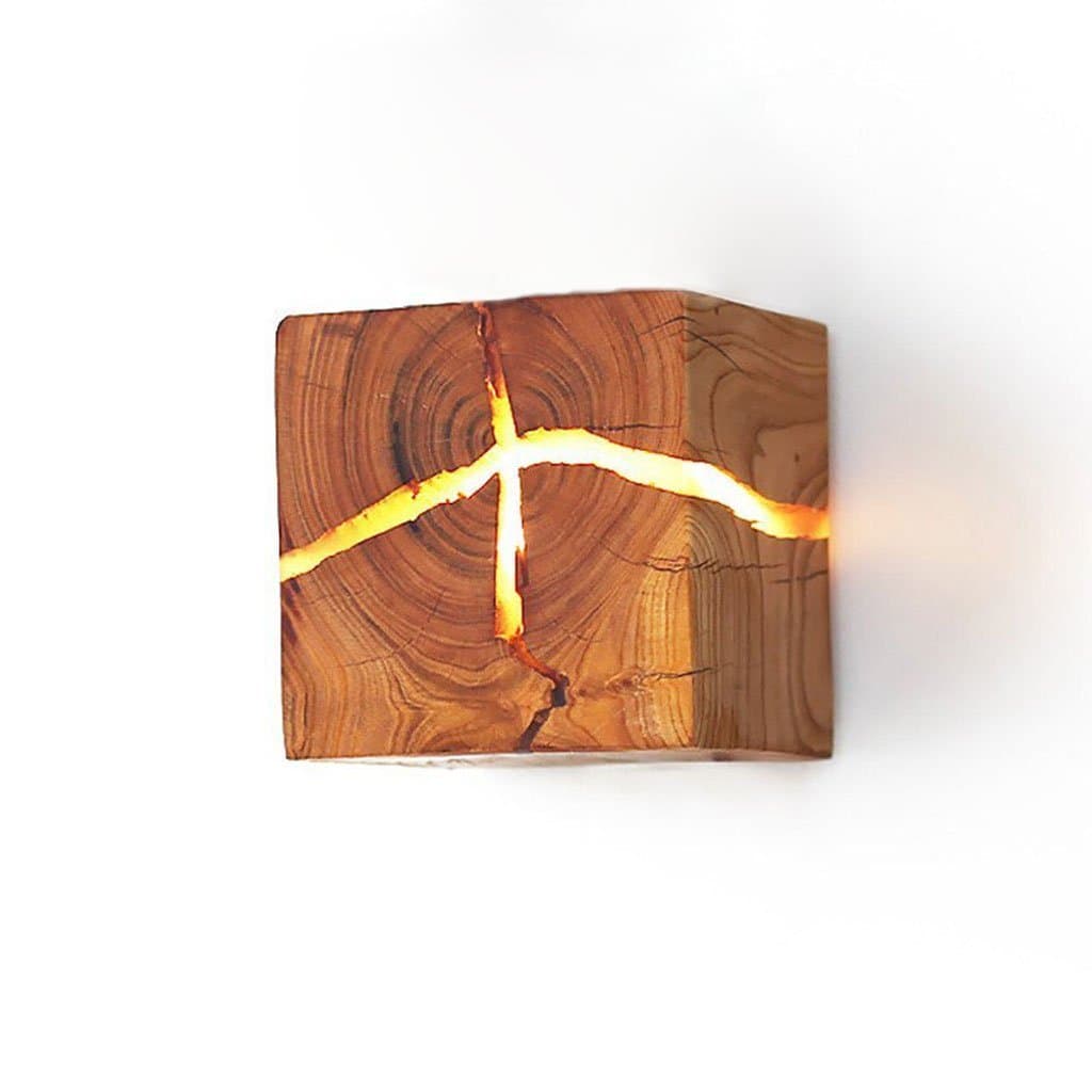 Gweat Nordic Minimalist Style Creative Warm Crack Wooden Wall Lamp Night Light Bedside Lamp LED Wall Lamp Corridor Lights 8 * 8 * 8 cm