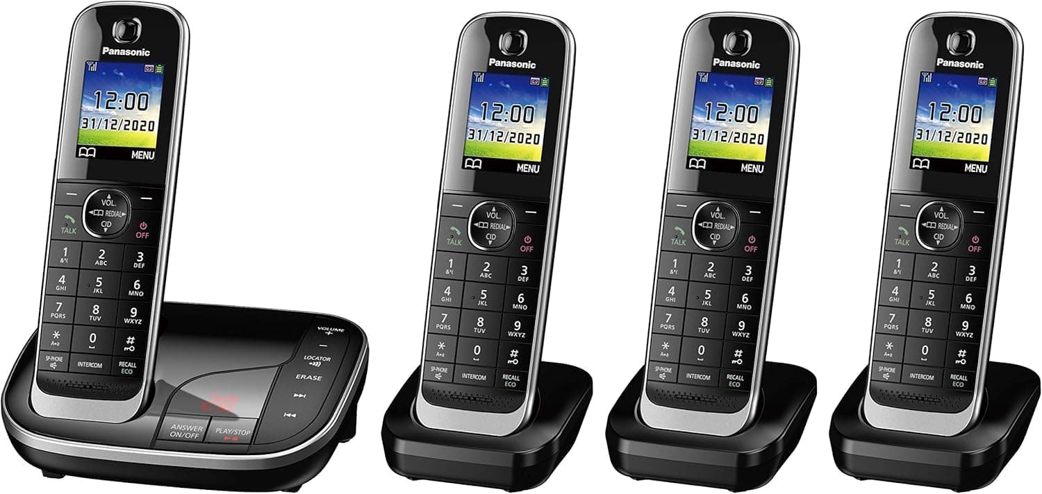 KX-TGJ324EB Landline Phone Cordless, House phones, Nuisance Call Blocker, Answer machine, Colour Display, Quad Handset - Black
